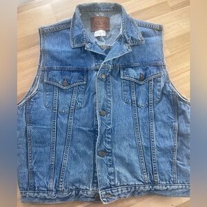 Vintage Denim Vest Sleeveless Jean Jacket Biker Style Blue Trucker Large